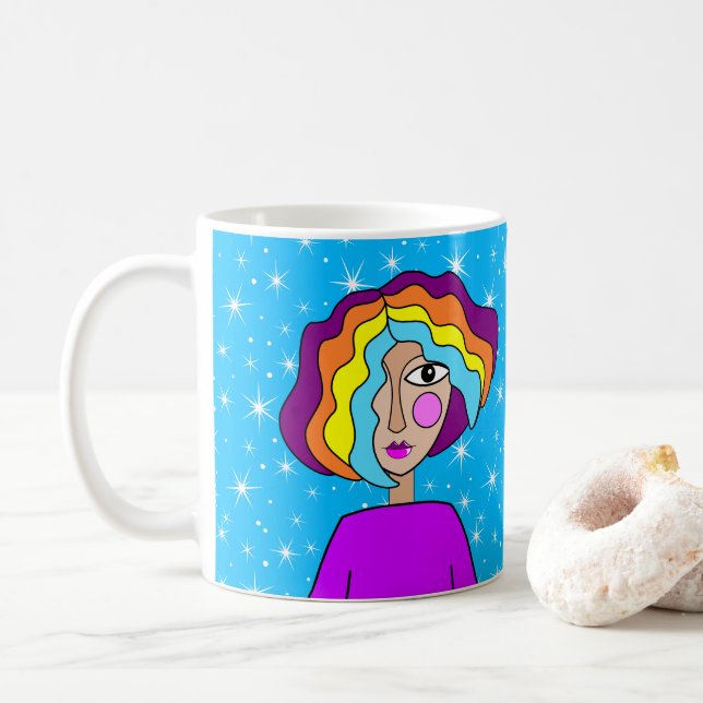 Tasse d'art stylisé de visage abstrait (Avec donut)