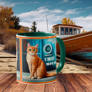 Tasse de bateau nautique de chat artistique coloré