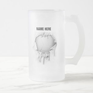 Tasse de bière givré de volley-ball déchiré