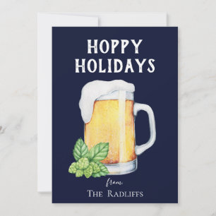 Tasse de bière Joyeuses Fêtes à plat bleue carte d