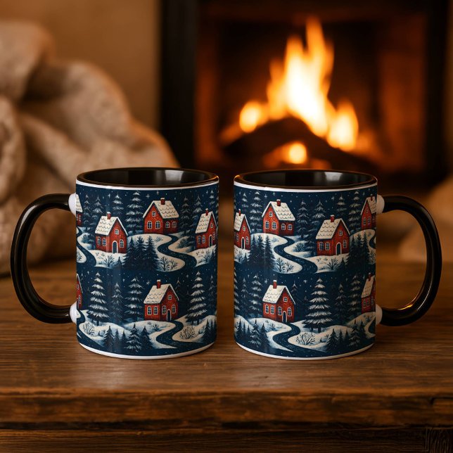 Tasse de cabane d'hiver confortable d'art folklori (Créateur téléchargé)