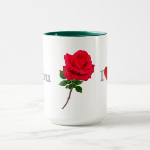 Tasse de café à deux tons avec une seule rose roug