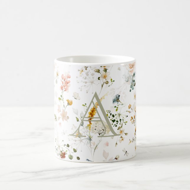 Tasse de café à monogramme de jardin de fleurs élé (Centre)