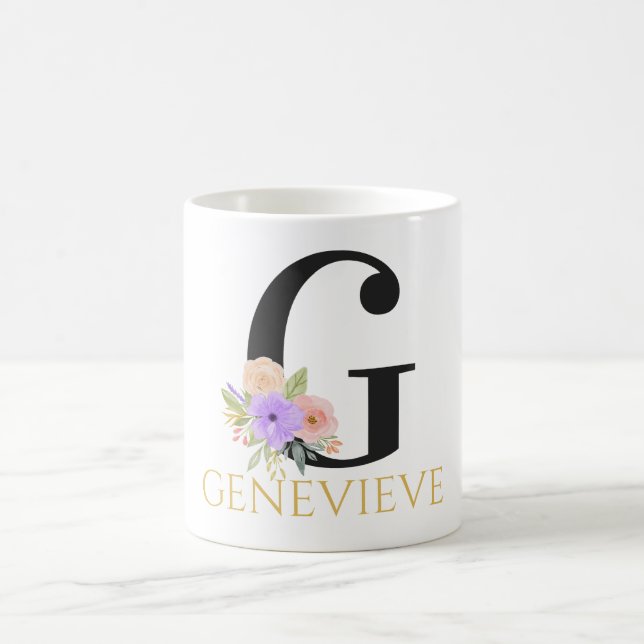 Tasse de café à monogramme floral aquarelle (Centre)
