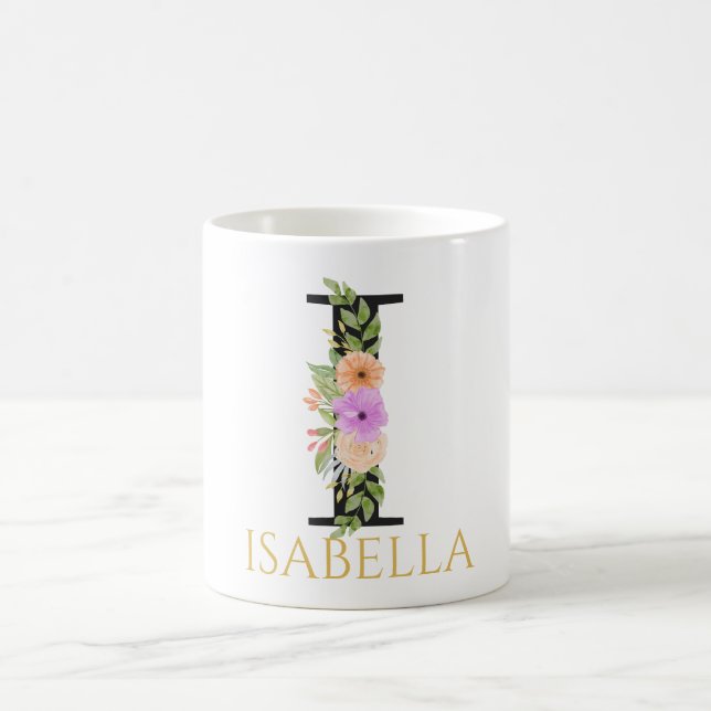 Tasse de café à monogramme floral aquarelle (Centre)