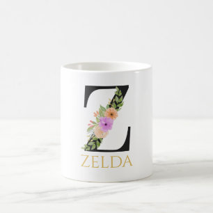 Tasse de café à monogramme floral aquarelle