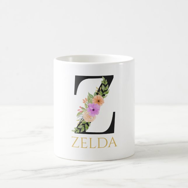 Tasse de café à monogramme floral aquarelle (Centre)