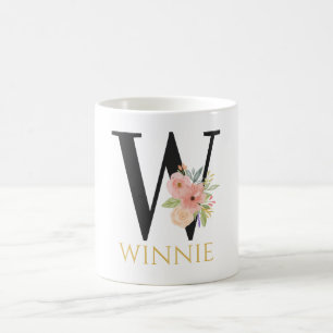 Tasse de café à monogramme floral aquarelle