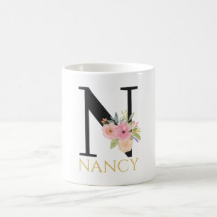 Tasse de café à monogramme floral aquarelle