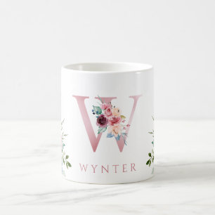 Tasse de café à monogramme floral aquarelle Lettre