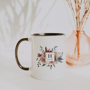 Tasse de café à monogramme floral automnal aquarel