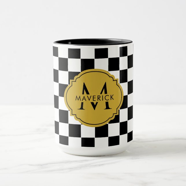 Tasse de café à motif de grille élégant avec nom i (Centre)
