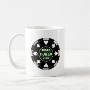 Tasse de café à puce de poker noir du club de poke
