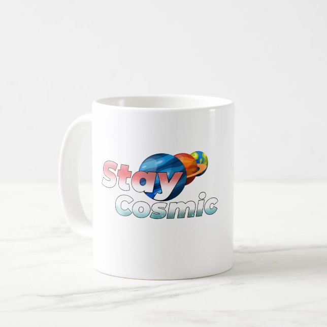 Tasse de café à typographie minimale Stay Cosmic (Devant gauche)