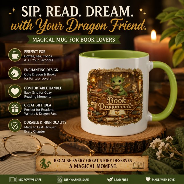 Tasse de café Amour de livre de dragon mignon | Fa (Créateur téléchargé)