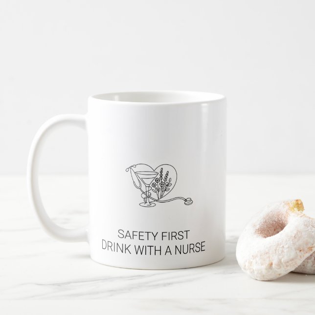 Tasse de café amusante Sécurité d'abord, Buvez ave (Avec donut)