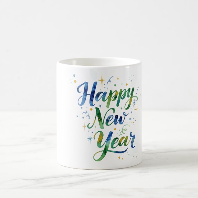Tasse de café aquarelle Bonne Année (Centre)