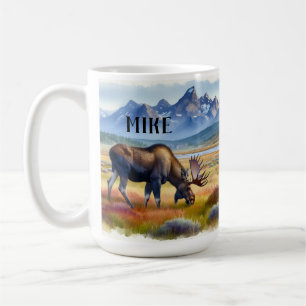 Tasse de café aquarelle personnalisée Élan d'Alask