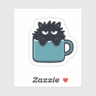 Tasse de café autocollant chat noir grincheux