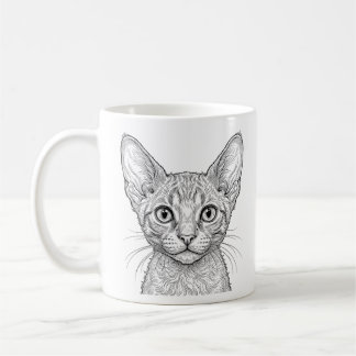 Tasse de café avec chaton Cornish Rex encre blanch