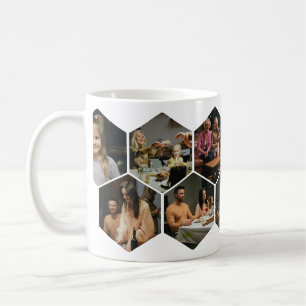 Tasse de café avec collage de photos en hexagone g