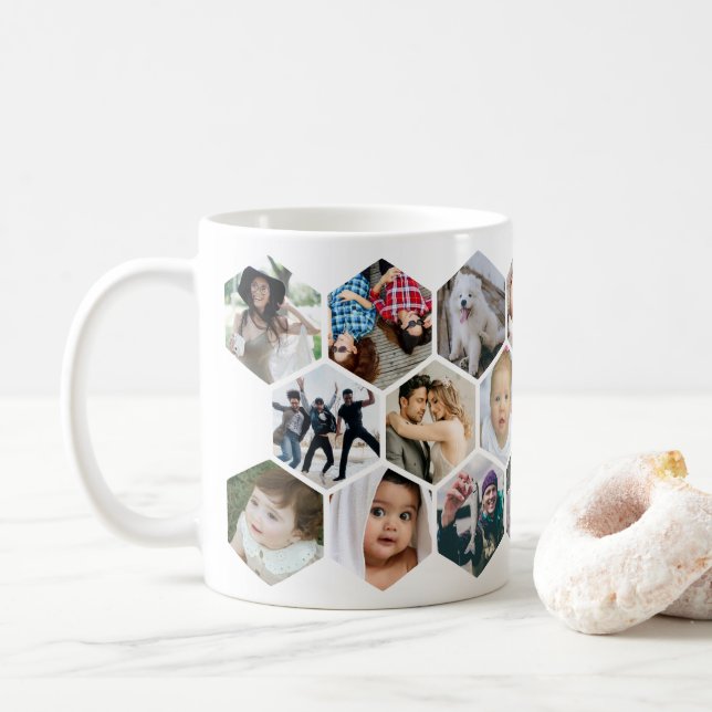 Tasse de café avec collage de photos en nid d'abei (Avec donut)