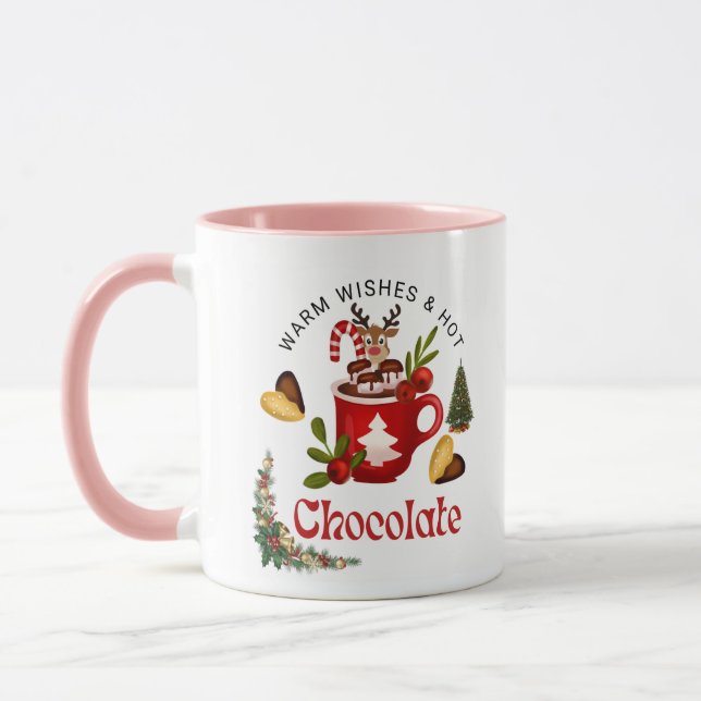 Tasse de café avec des rennes de Noël Chaud Mignon (Gauche)