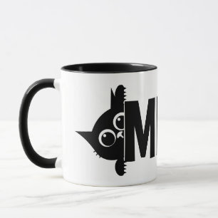 Tasse de café avec design de chat qui regarde et m
