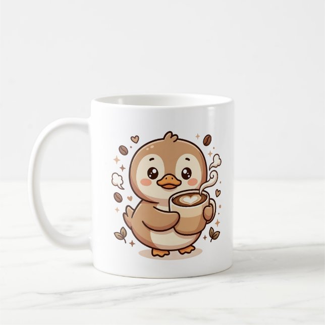 Tasse de café avec dessin de canard mignon et art  (Gauche)