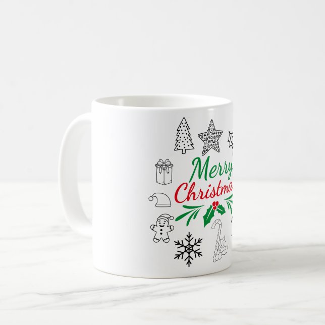 Tasse de café avec dessins de Noël mignons (Devant gauche)