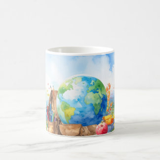 Tasse de café avec globe Watercolor Back to School