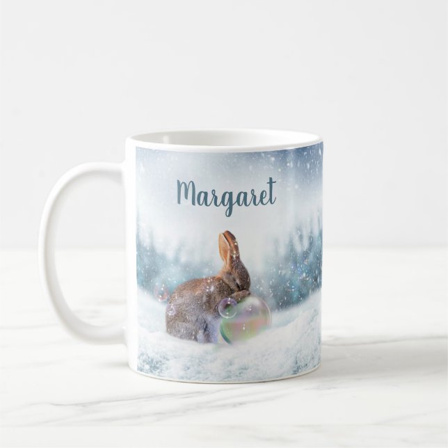 Tasse de café avec lapin religieux priant dans la  (Gauche)