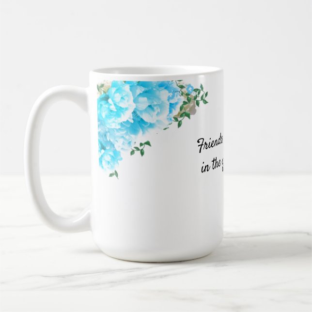 Tasse de café avec message d'amitié et fleurs de j (Gauche)
