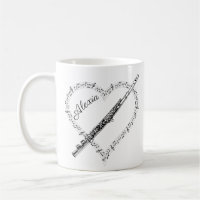 Tasse de café avec notes de musique de flûte
