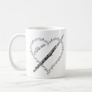 Tasse de café avec notes de musique de flûte