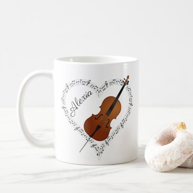 Tasse de café avec notes de musique de violoncelle (Avec donut)