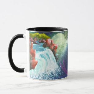 Tasse de café avec paysage de cascade de fantaisie