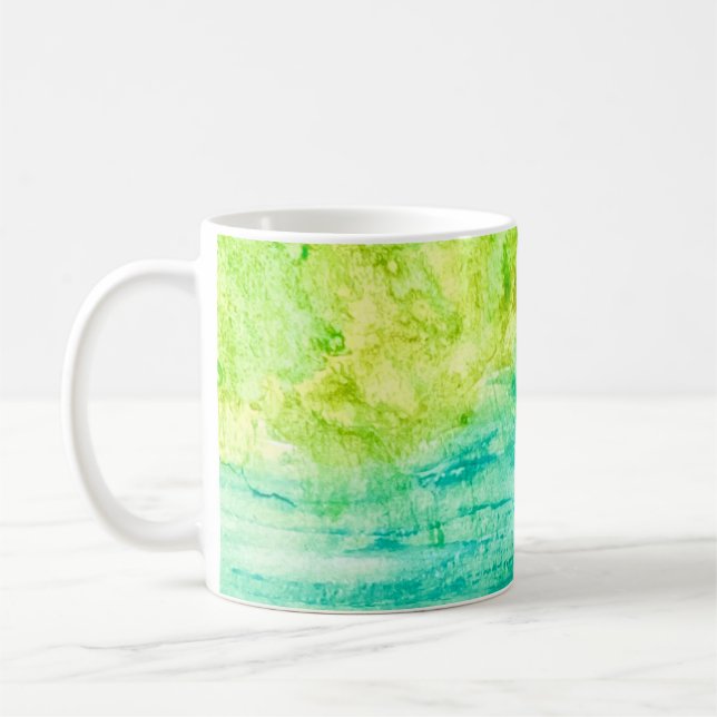 Tasse de café avec peinture à l'aquarelle d'océan  (Gauche)