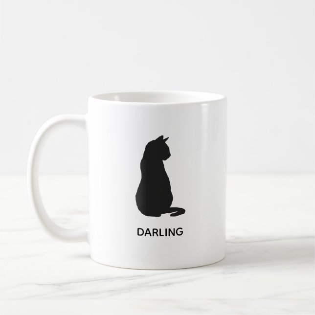 Tasse de café avec peinture de chat noir nom perso (Gauche)