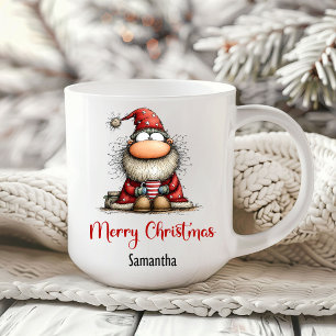 Tasse de café avec Père Noël dessin animé drôle et