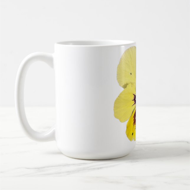 Tasse de café avec photo de fleur de pensée jaune  (Gauche)