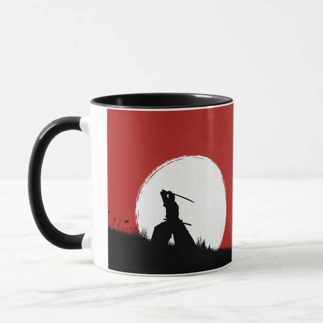 Tasse de café avec silhouette de guerrier samouraï (Gauche)