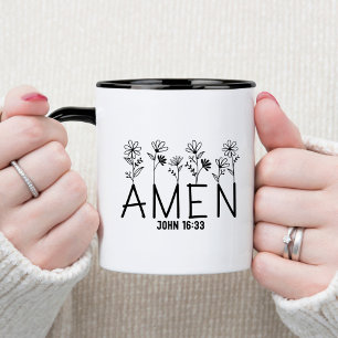 Tasse de café avec verset biblique Amen chrétien