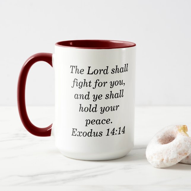 Tasse de café avec verset biblique Exode 14:14 Écr (Avec donut)