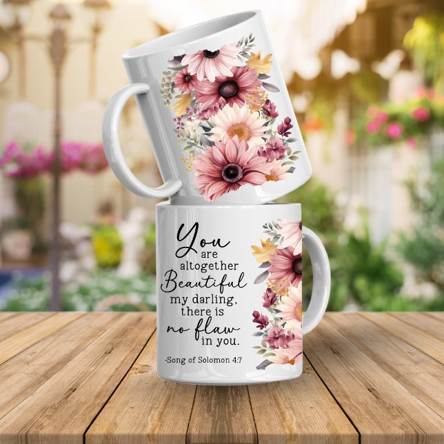 Tasse de café avec verset biblique Tu es belle (Bible verse floral mugs)