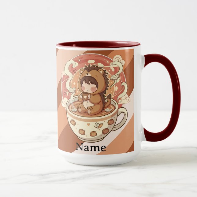 Tasse de café bicolore au hérisson esthétique (Droite)