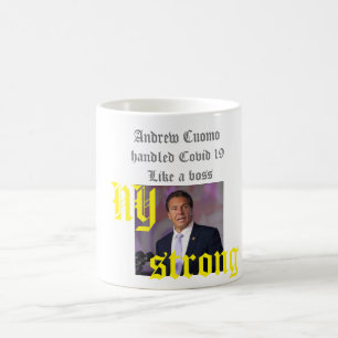 tasse de café blanc avec la photo d'Andrew Cuomo