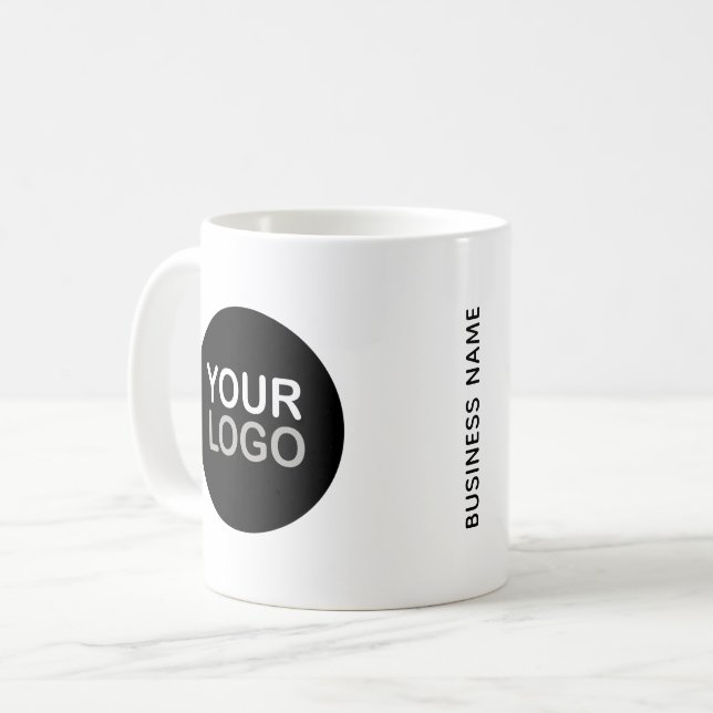 Tasse de café blanche avec nom de logo d'entrepris (Devant gauche)