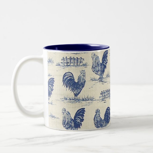 Tasse de café bleue de coqs de pays français (Gauche)