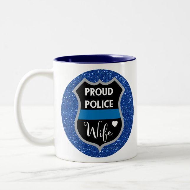 Tasse de café bleue de soutien d'épouse de police (Gauche)